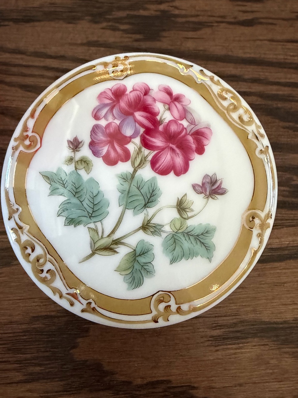 Pink Floral Porcelain Trinket Dish with Gold Trim